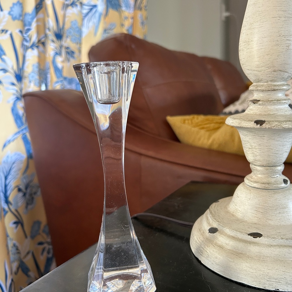 Elegant Clear Glass crystal Candle Holder 7.5” tall heavy thick